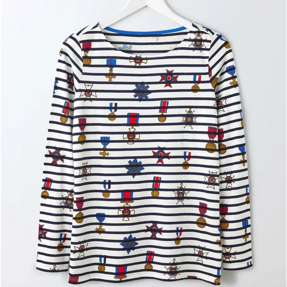 Boden Great Breton You’ve Earned These Stripes Long Sleeve Cotton Tee Size 8